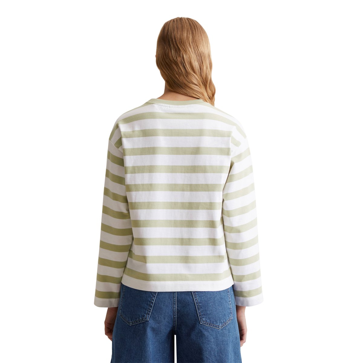 T-shirt long à rayures surdimensionné en jersey lourd teint en fil vert, MARC O’POLO DENIM