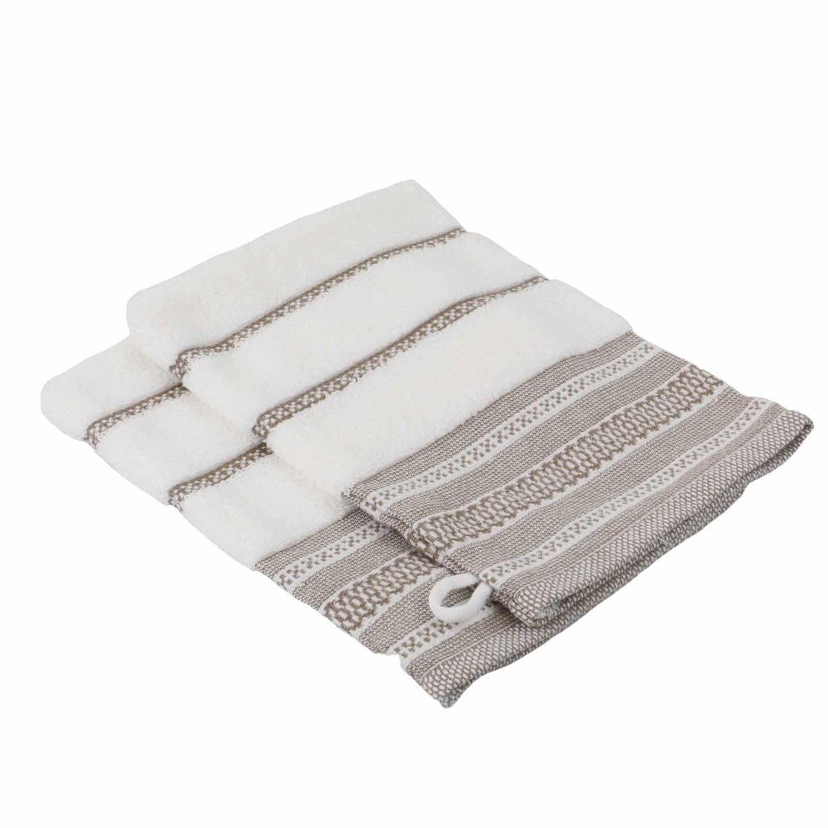 Lot de 2 gants de toilette en coton éponge Ethnique taupe, LINANDELLE