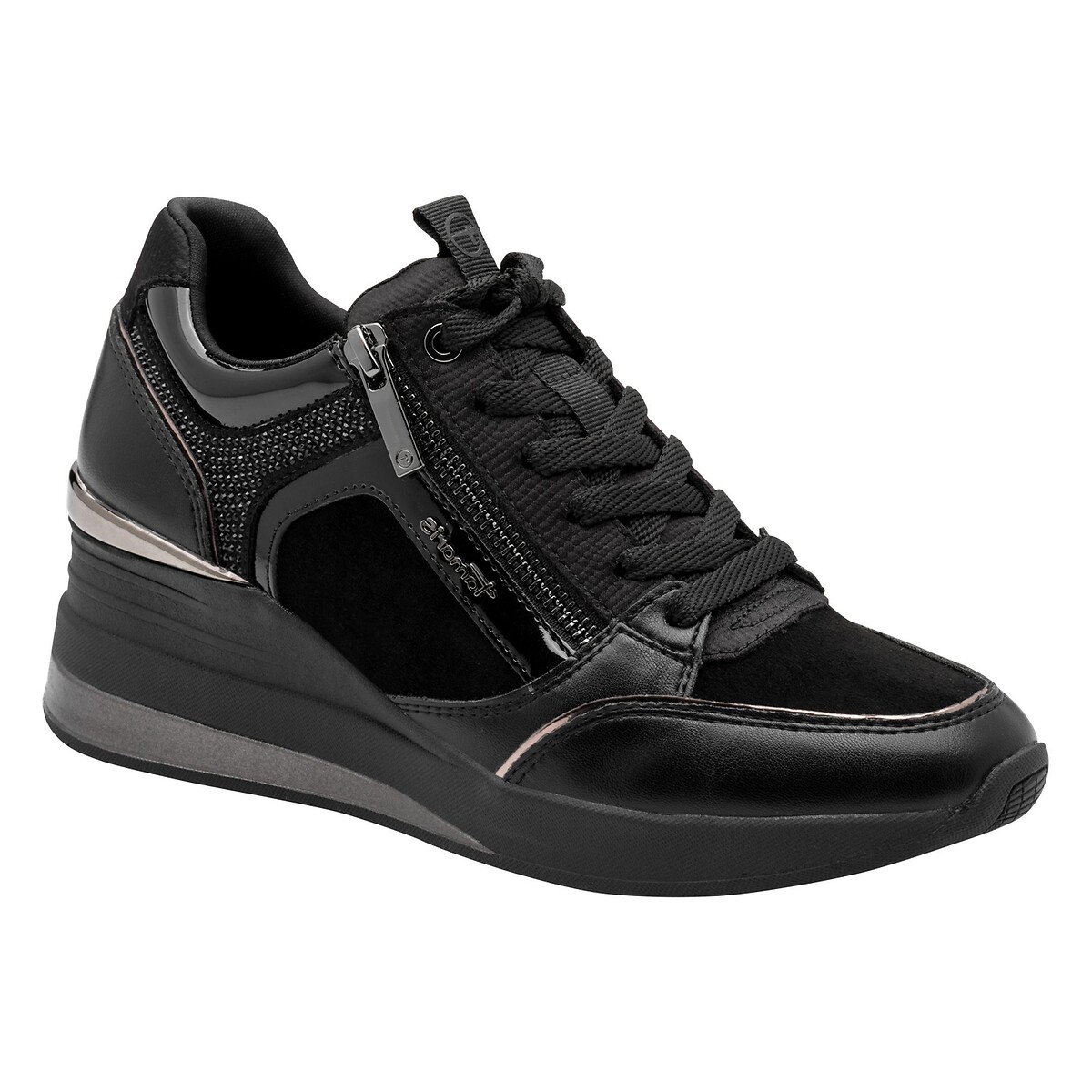 Baskets compensées zippées et à lacets noir uni, TAMARIS
