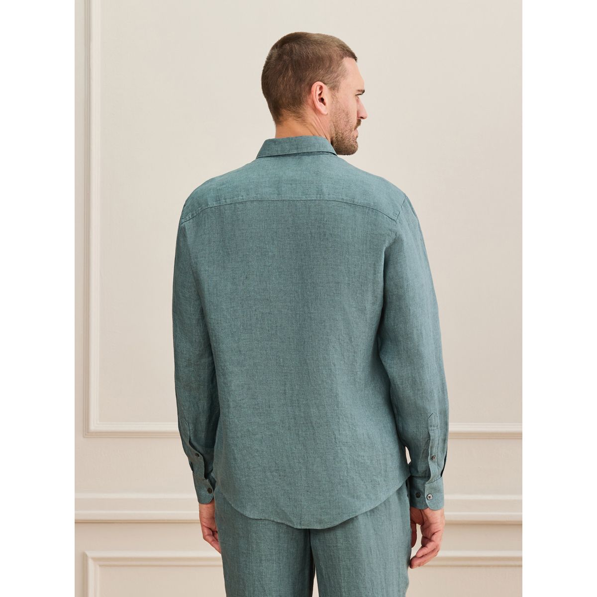 Chemise manches longues lin tissé signature bleu sarcelle, NEXT