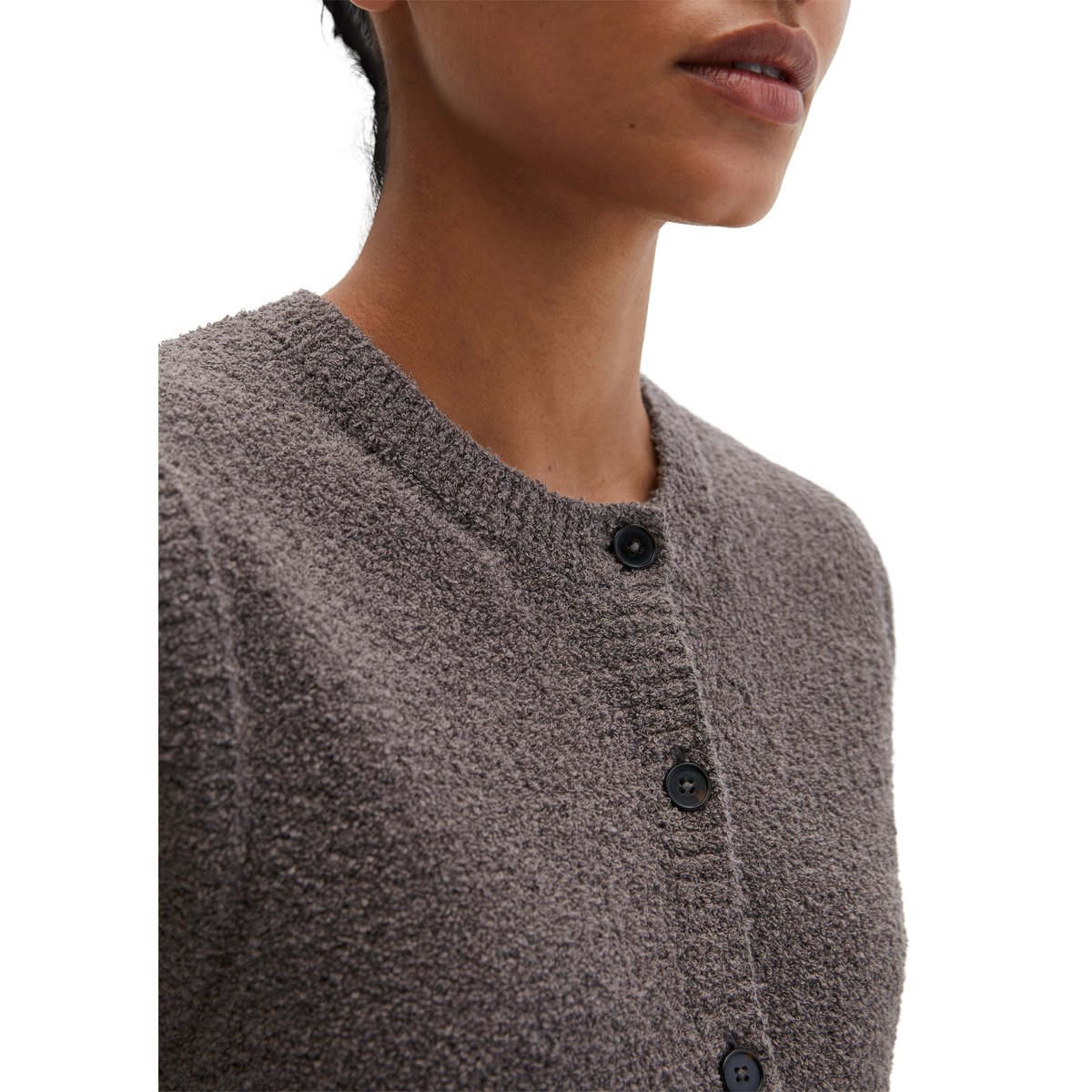 Gilet tricoté sans manches regular en fil bouclé marron, MARC O'POLO