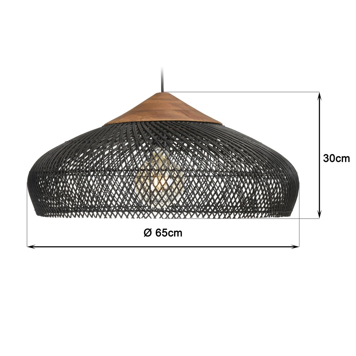 Suspension ronde 65cm en rotin et teck FOLELLI noir, PIER IMPORT