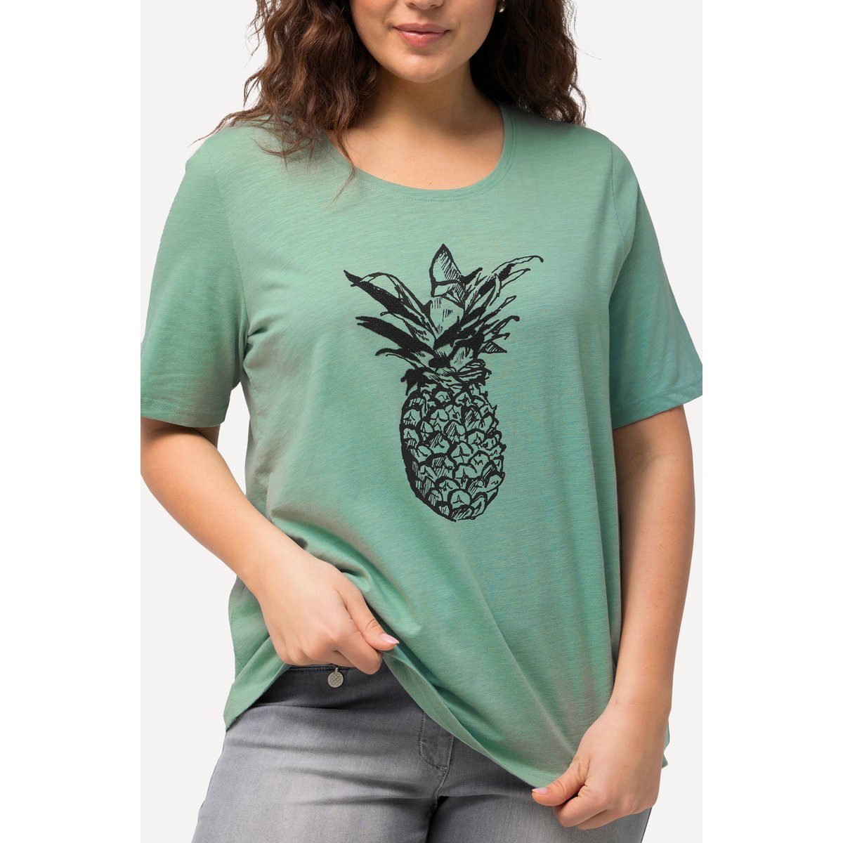 T-shirt à perles et motif ananas vert clair, ULLA POPKEN