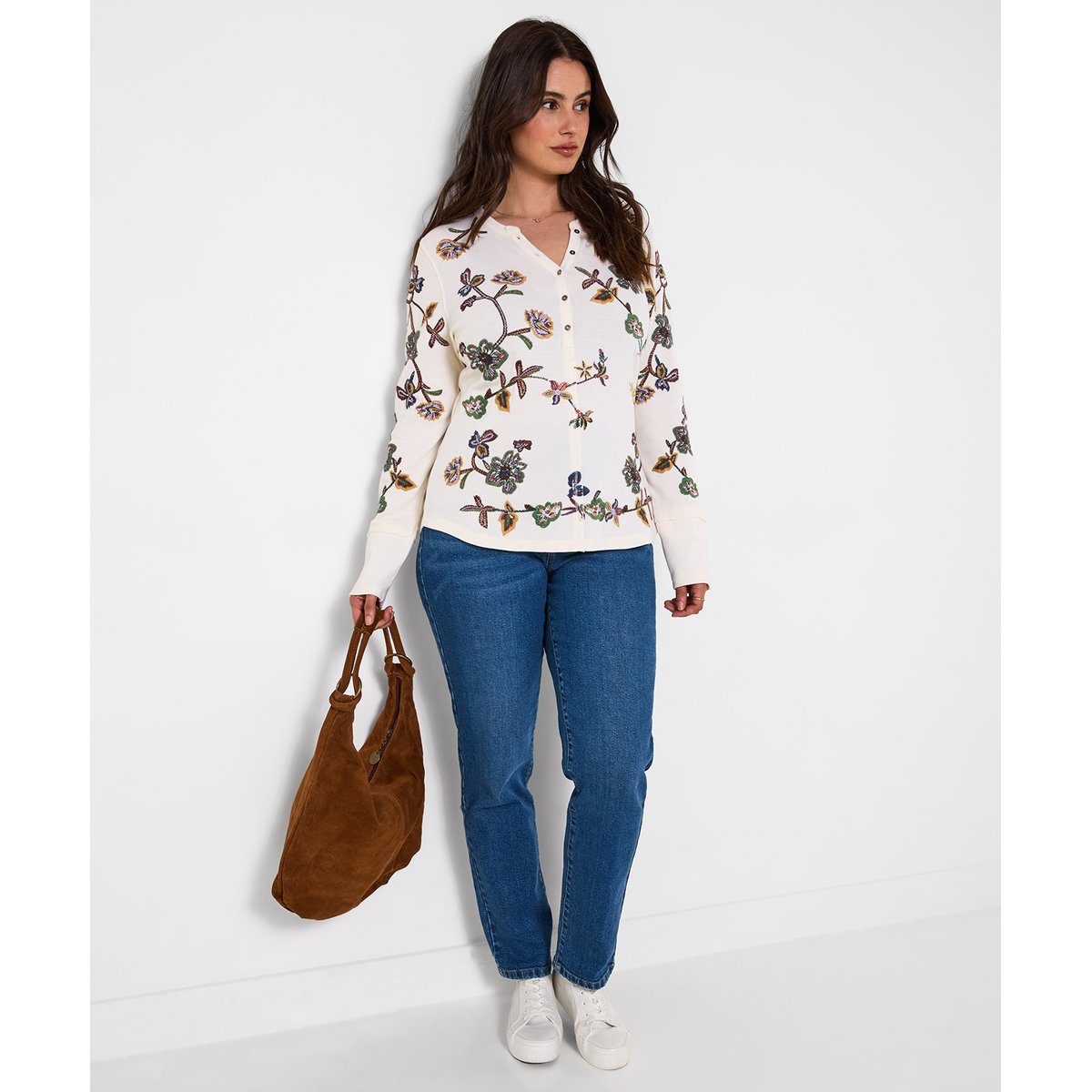 Henley en Jersey Brodé Ellie beige, JOE BROWNS