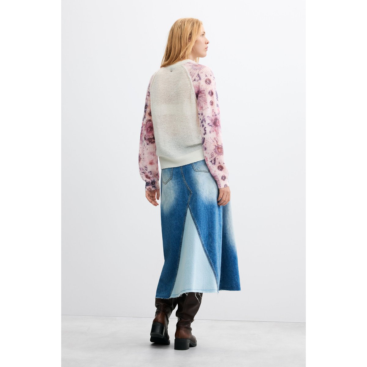 Pull à manches imprimées beige, DESIGUAL
