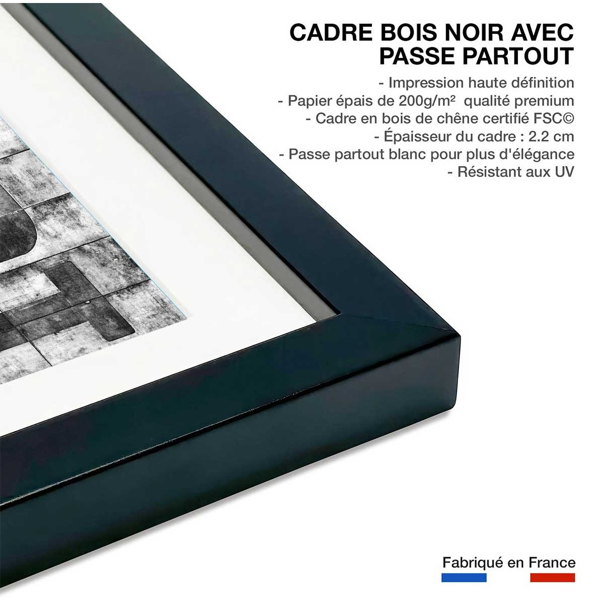 Affiche deco ""Gritty palace"" affiche + cadre en bois - noir, HEXOA