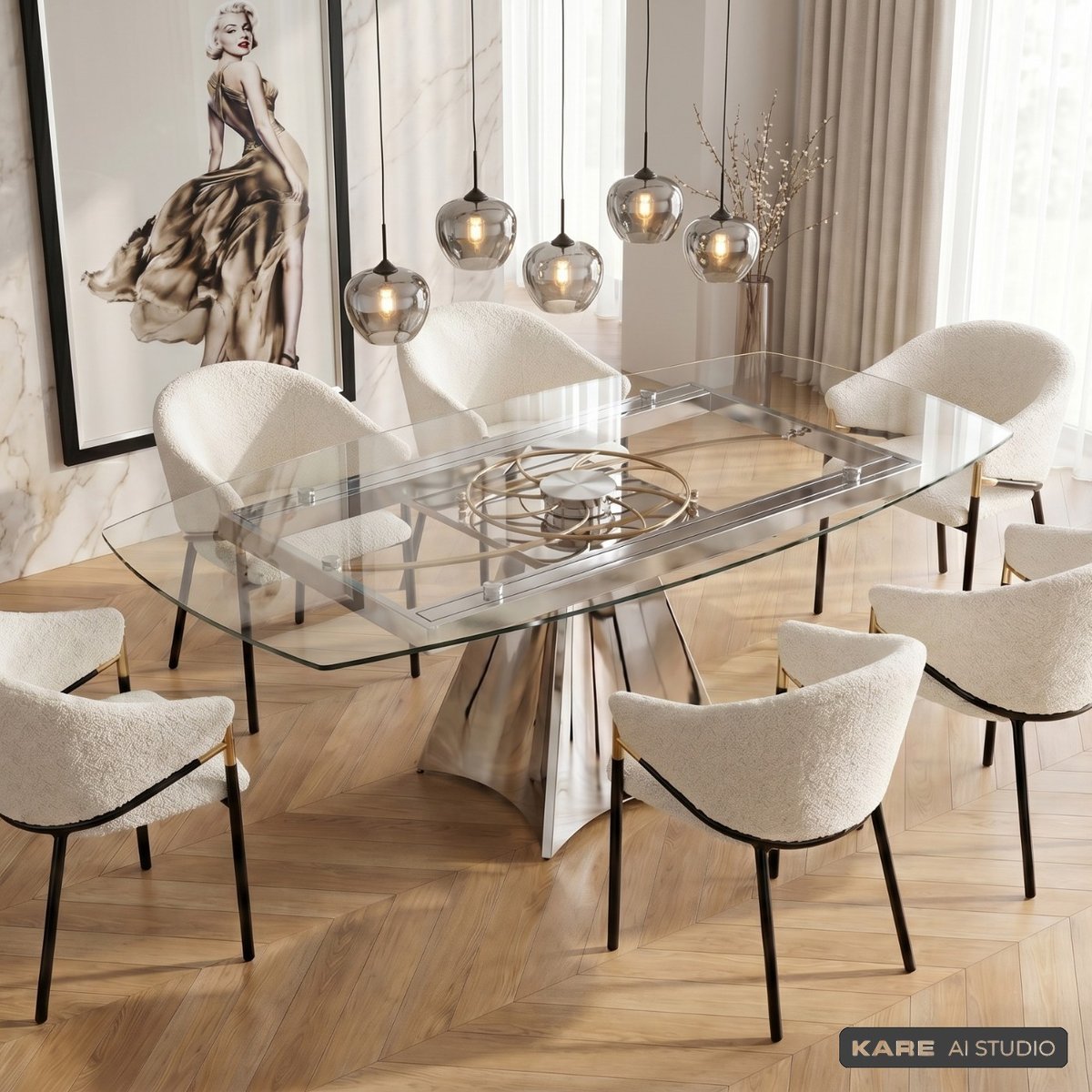 Table à rallonges en verre et acier, TEMPO transparent, KARE DESIGN