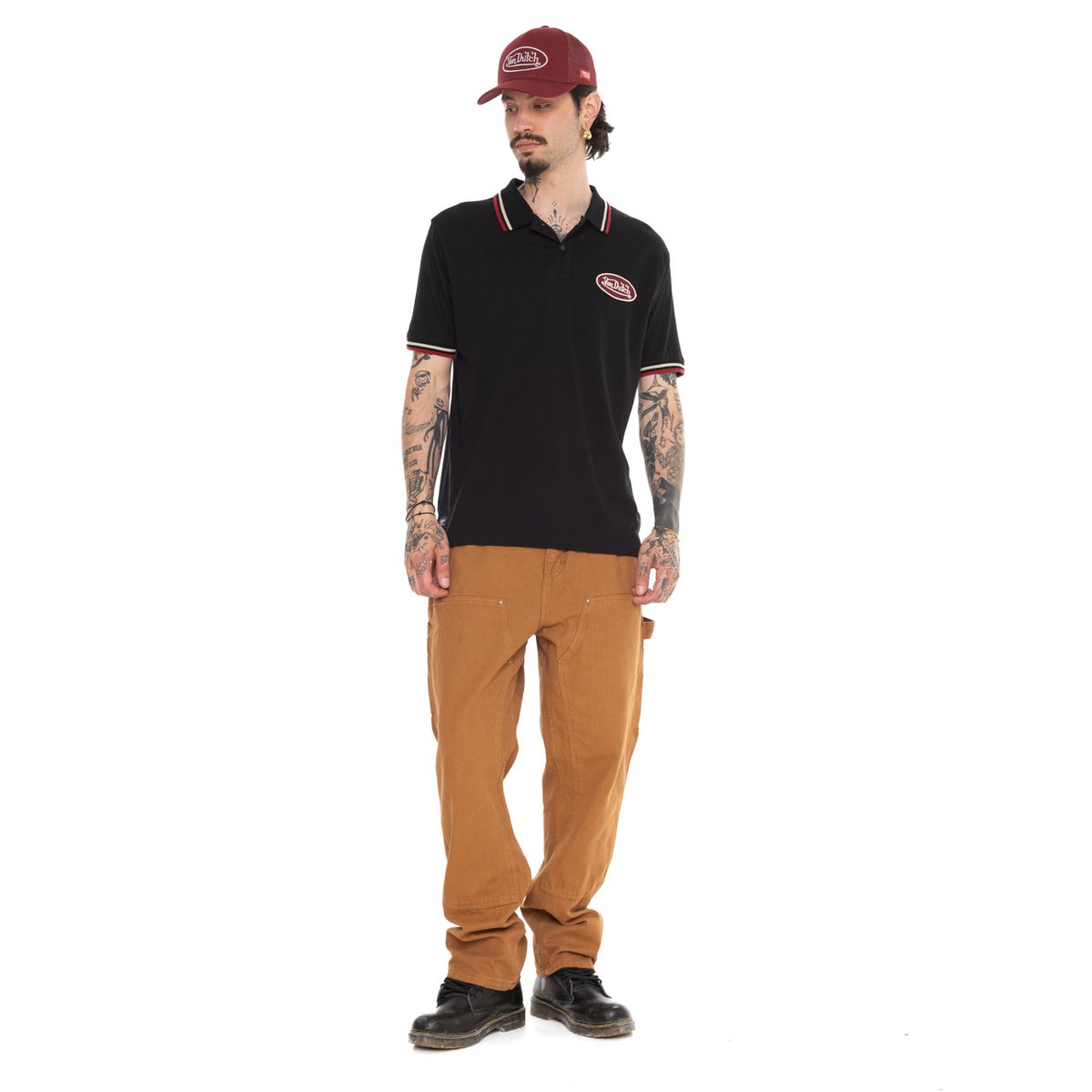 Polo coton piqué HAROLD noir/rouge/jaune, VON DUTCH