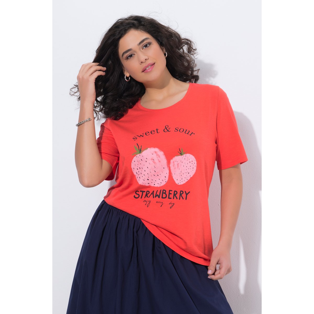 T-shirt motif fraises, coupe Classic Fit corail, ULLA POPKEN