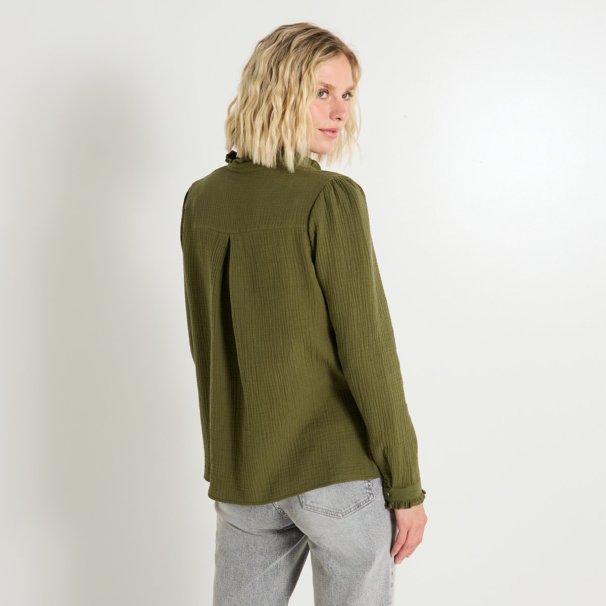 Blouse en gaze de coton vert kaki, GRAIN DE MALICE