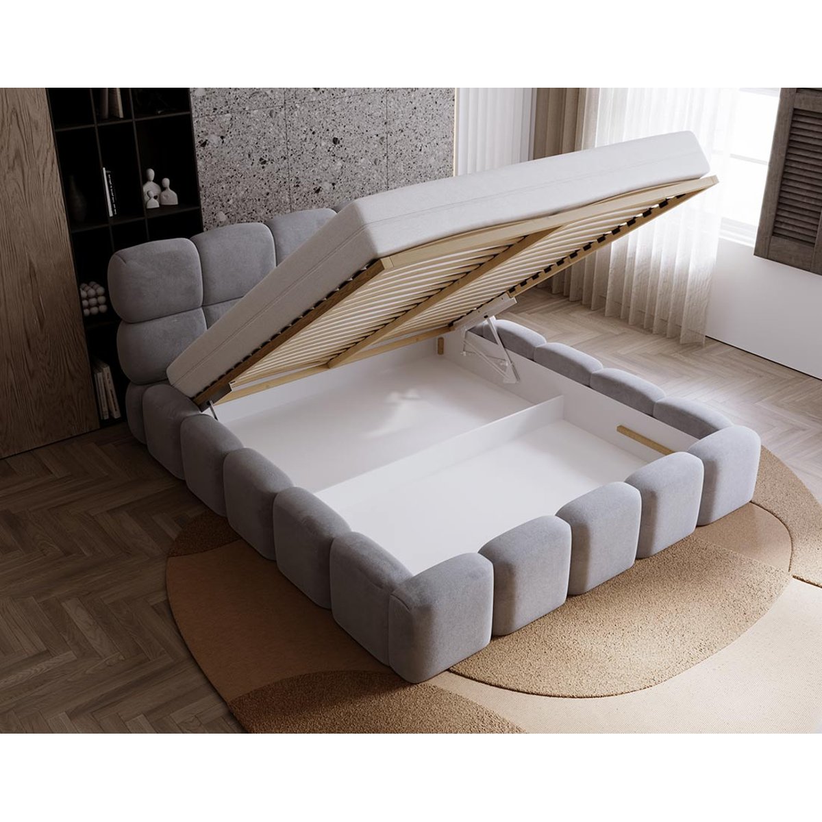 Lit coffre - MARIPOSA gris, BEST MOBILIER