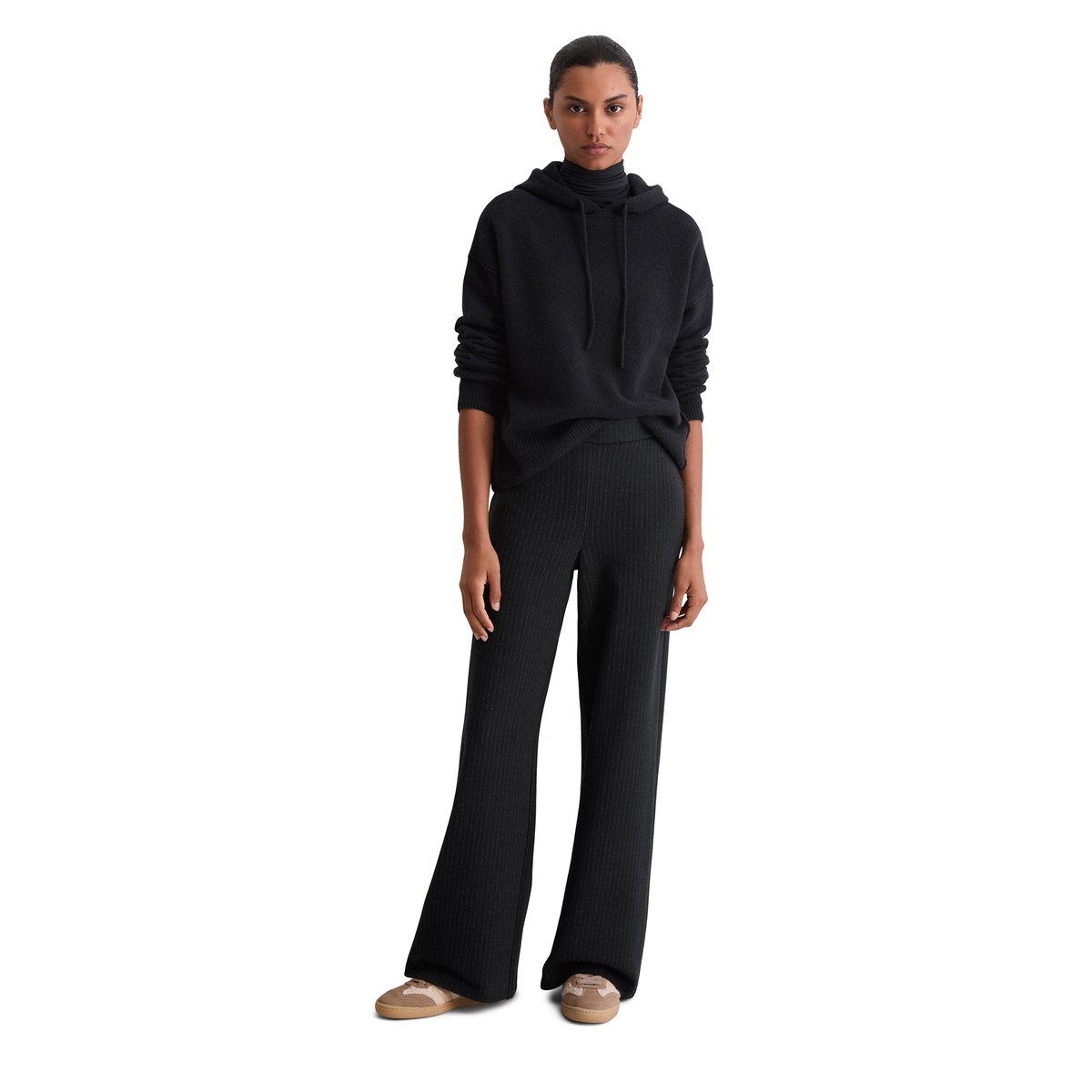 Hoodie en tricot regular en laine d'agneau moelleuse bleu foncé, MARC O'POLO