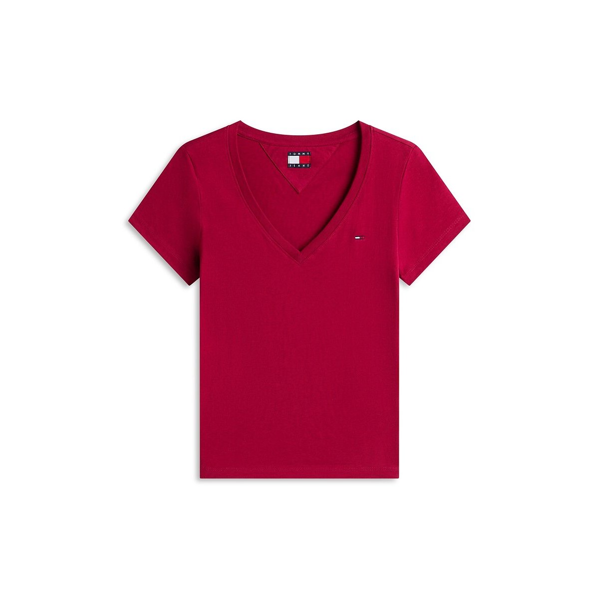 T-shirt col V, manches courtes cerise, TOMMY JEANS