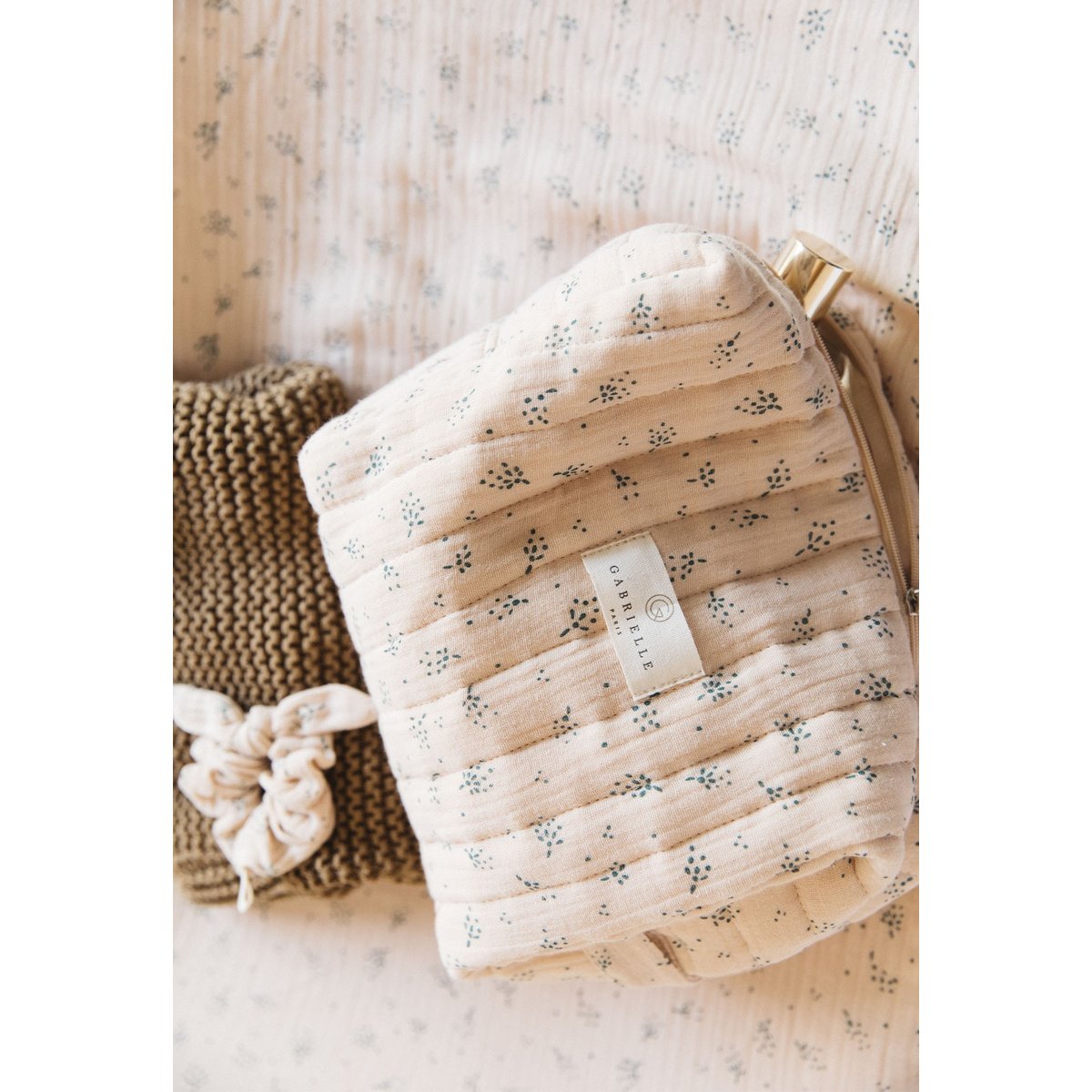 Trousse de toilette en gaze de coton crème etincelle miel, GABRIELLE PARIS