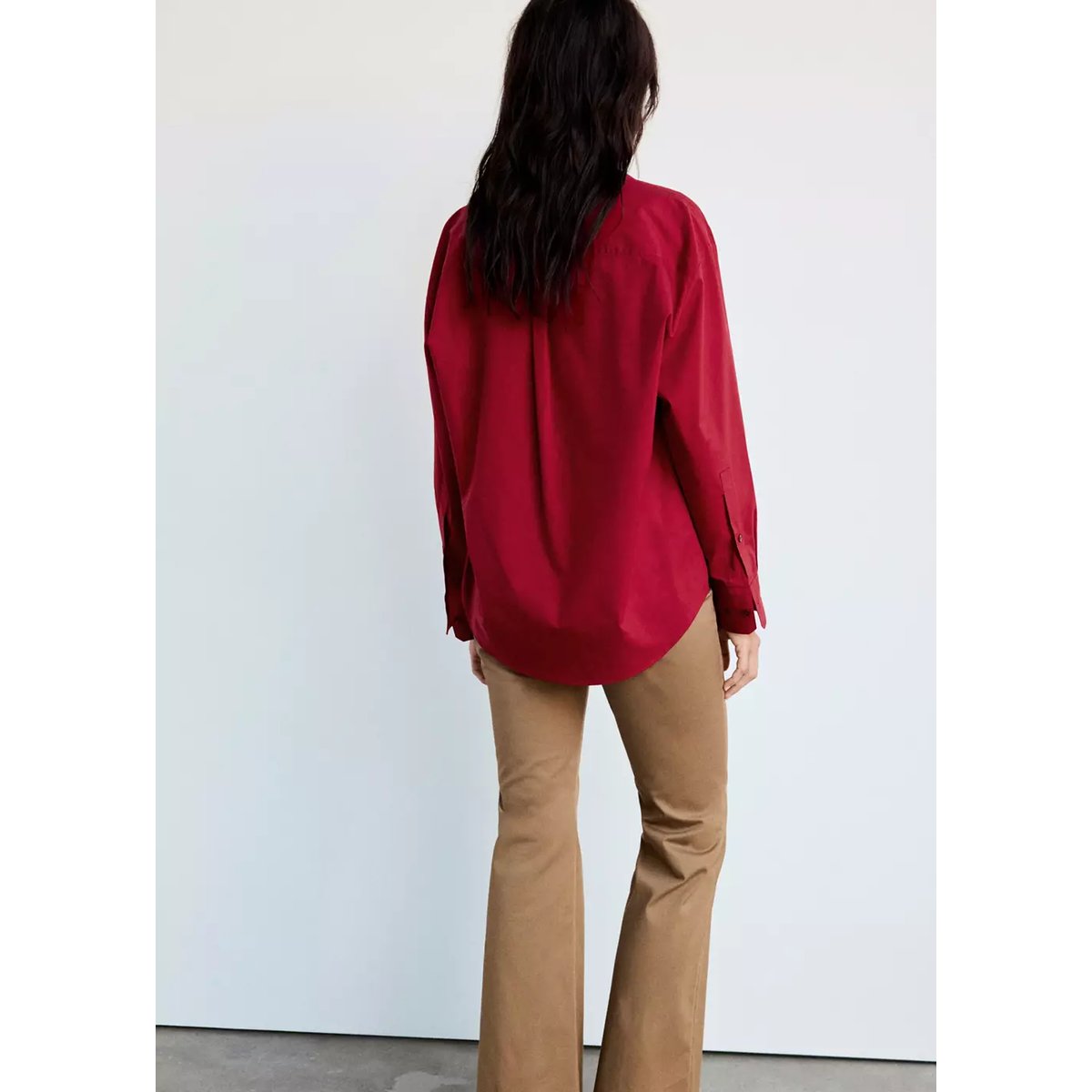 Chemise droite mélange coton et lyocell rouge, MANGO