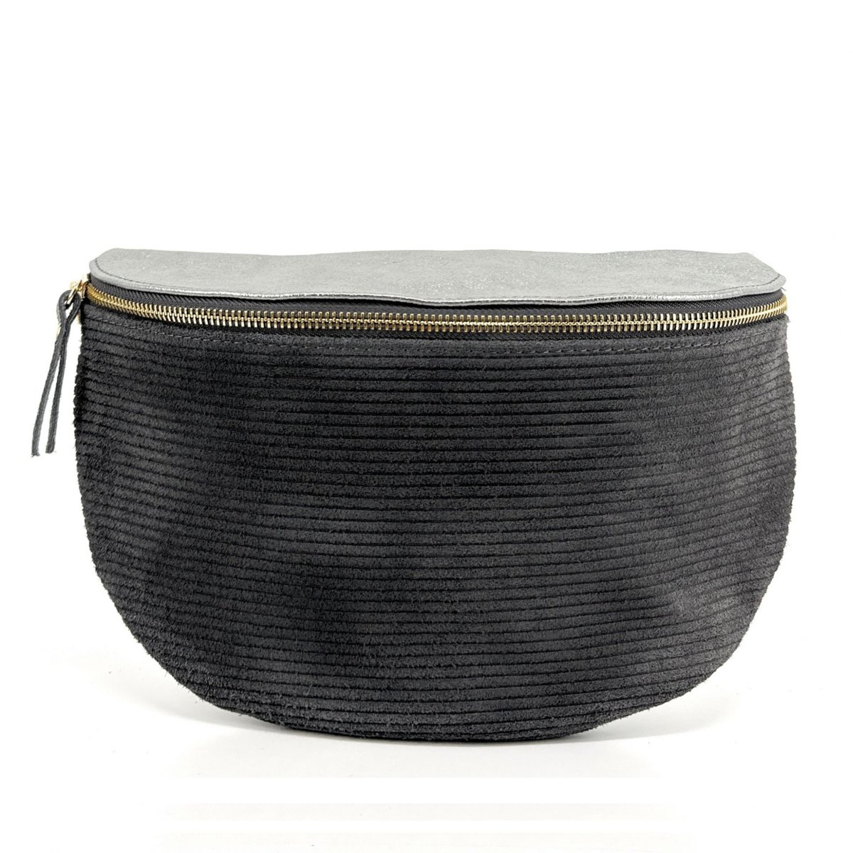 Sac banane en croute de cuir et irisé italien LOUNA VELOURS gris foncé, OH MY BAG