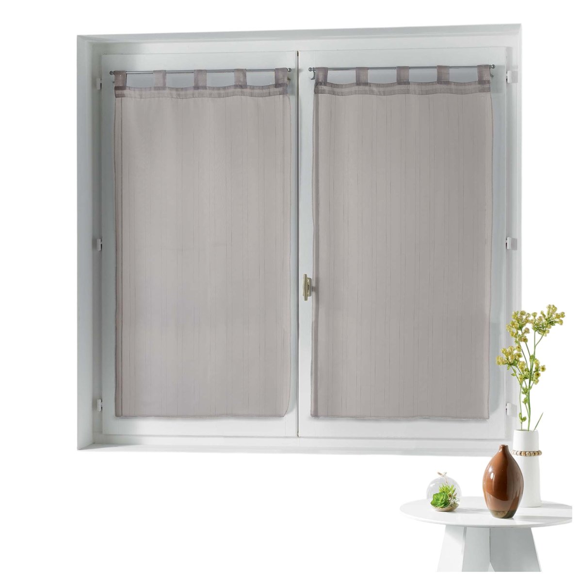 Paire de Voile raye Horizon taupe, EDEN
