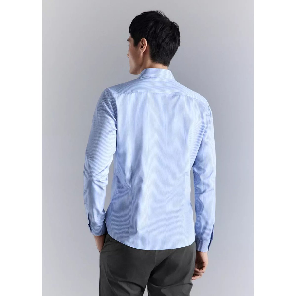 Chemise coton comfort stretch non-iron à rayures bleu ciel, MANGO MAN