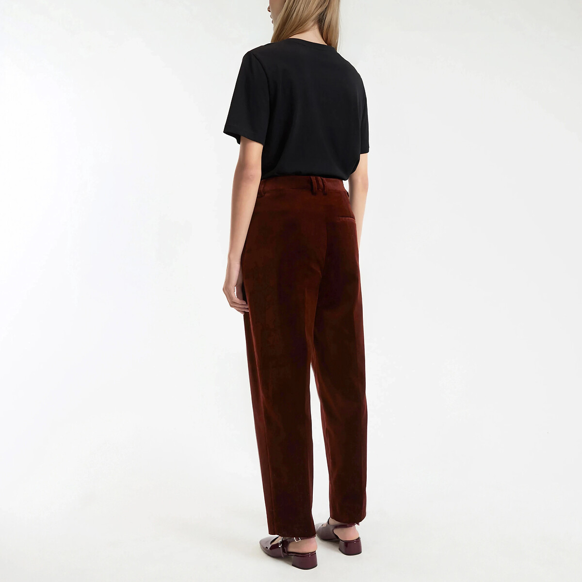 Pleat Front Cigarette Trousers in Smooth Velour hazel brown, LA REDOUTE COLLECTIONS
