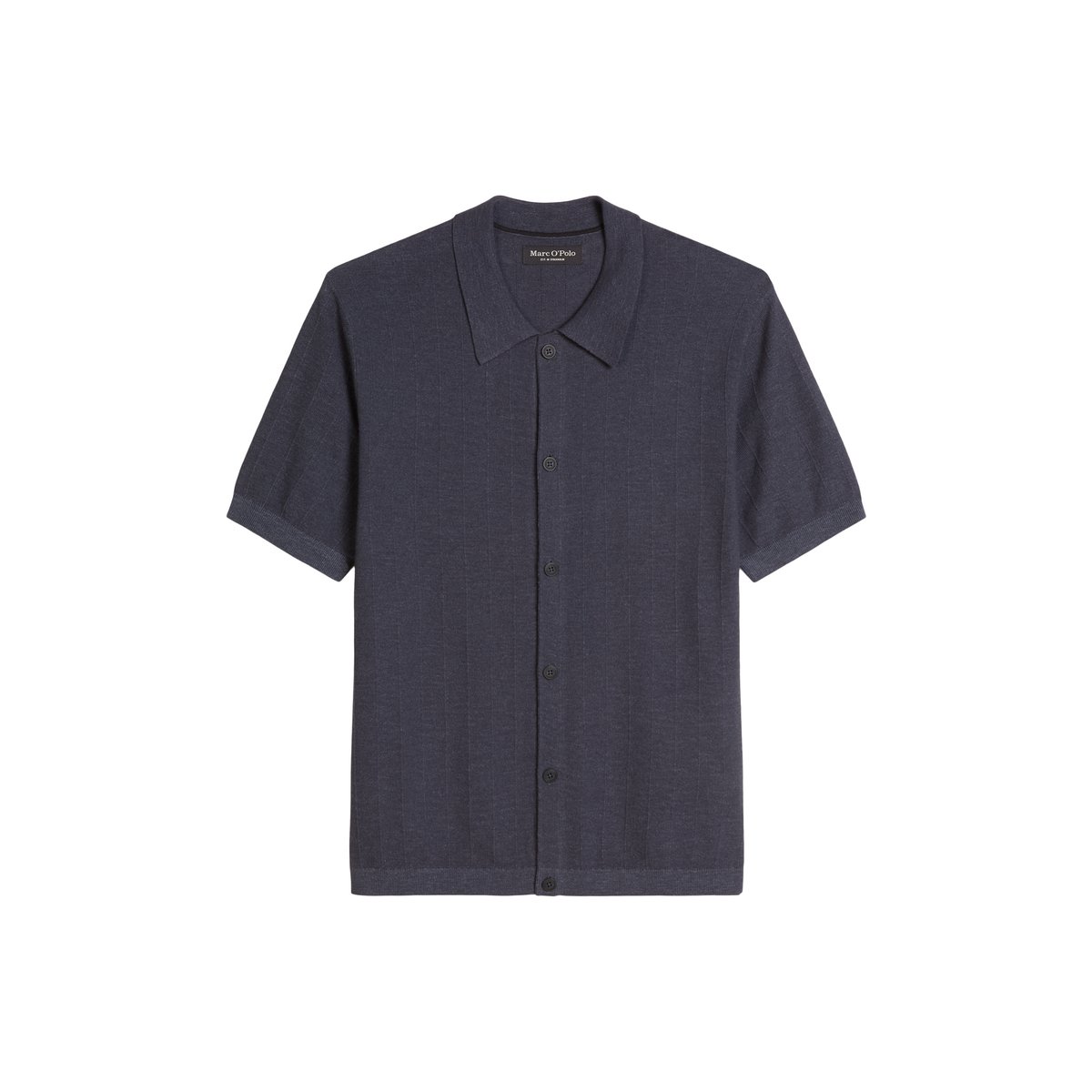 Cardigan manches courtes regular en coton bio et en lin bleu foncé, MARC O'POLO