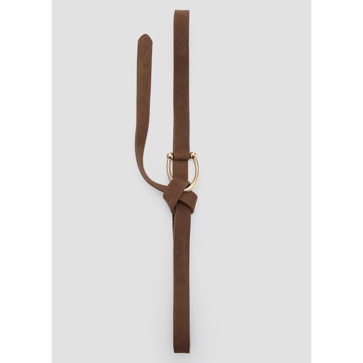Ceinture fine cuir daim marron, MANGO