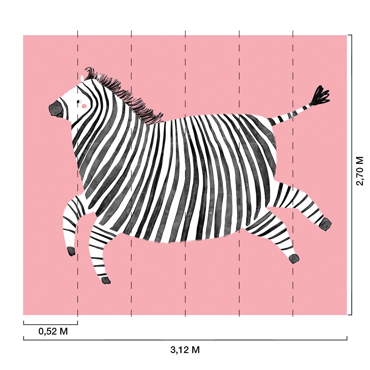 Papier peint enfant zebre rose intissé, HEXOA