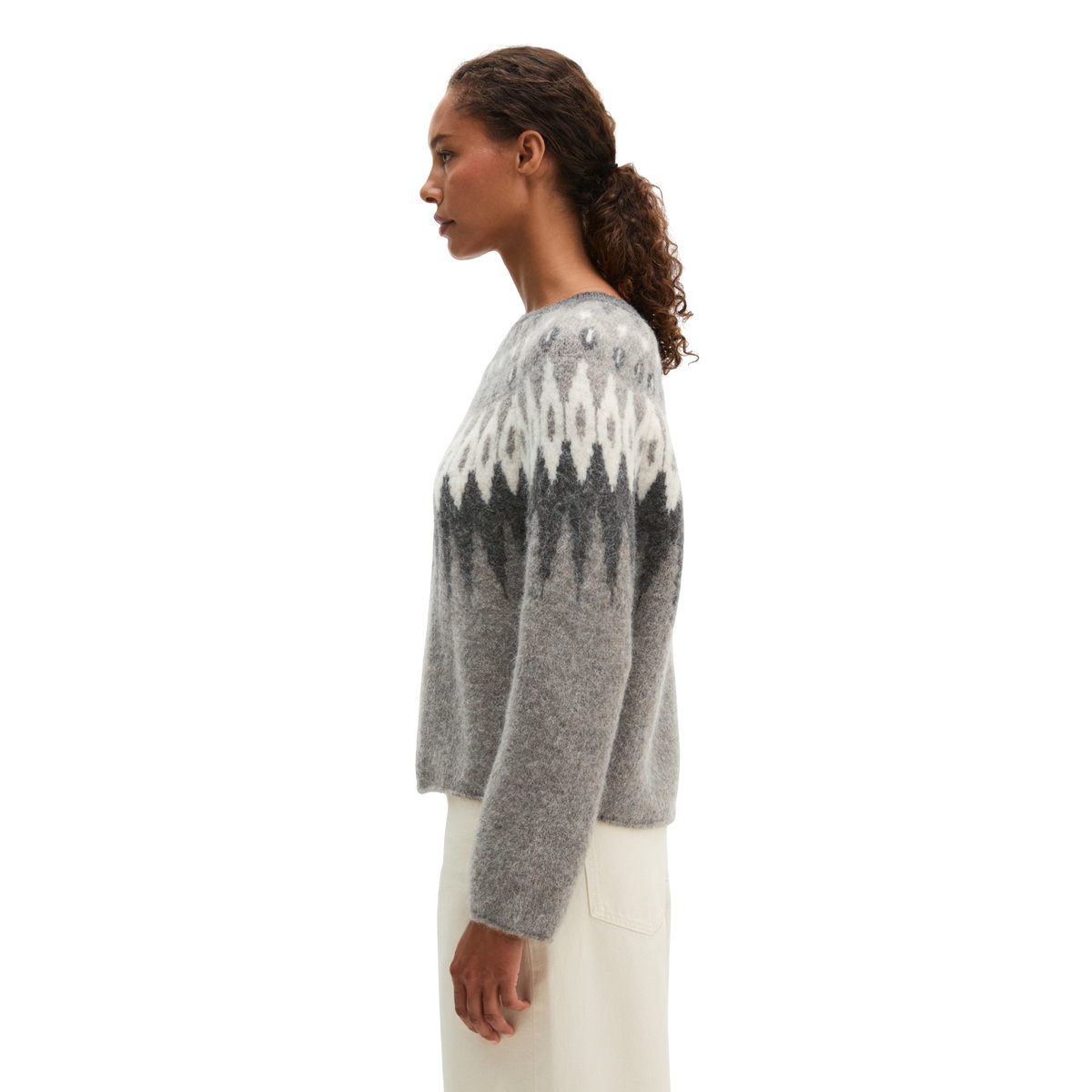 Pull jacquard coupe classique en un mélange douillet de laine et de laine d'alpaga marron, MARC O'POLO
