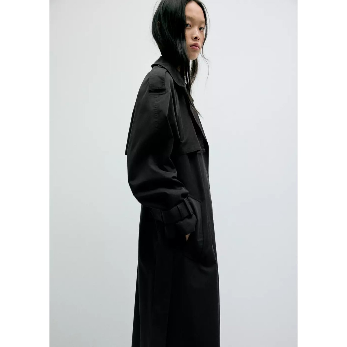 Trench long double boutonnage noir, MANGO