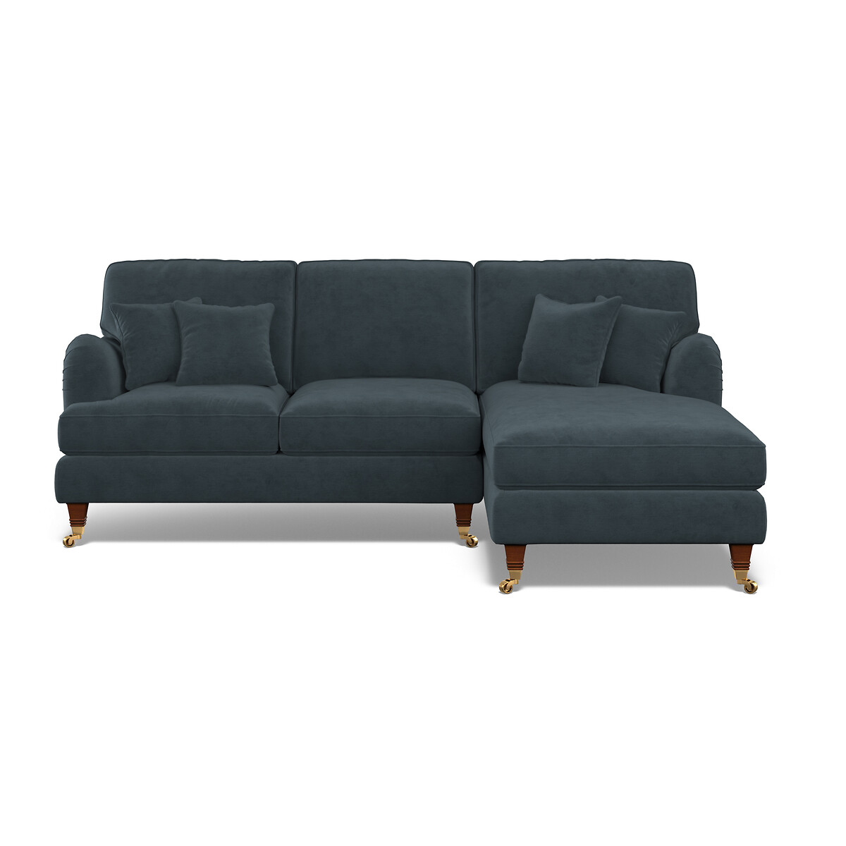 Emeline Textured Velvet Corner Chaise Sofa with Castor Legs (Right Fac petrol blue, ÉDITÉ