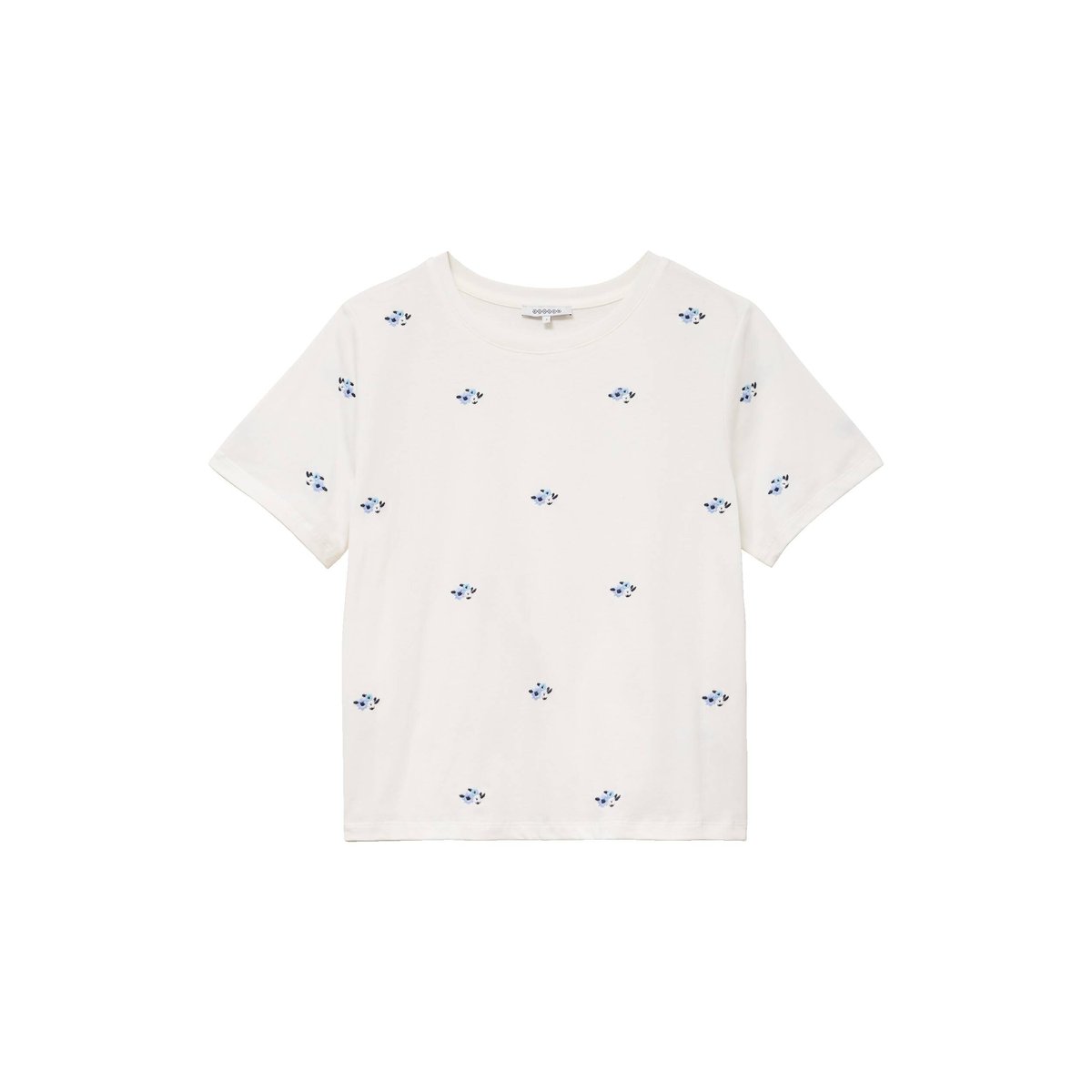 T-shirt droit col rond brodé en coton ivoire, BONOBO