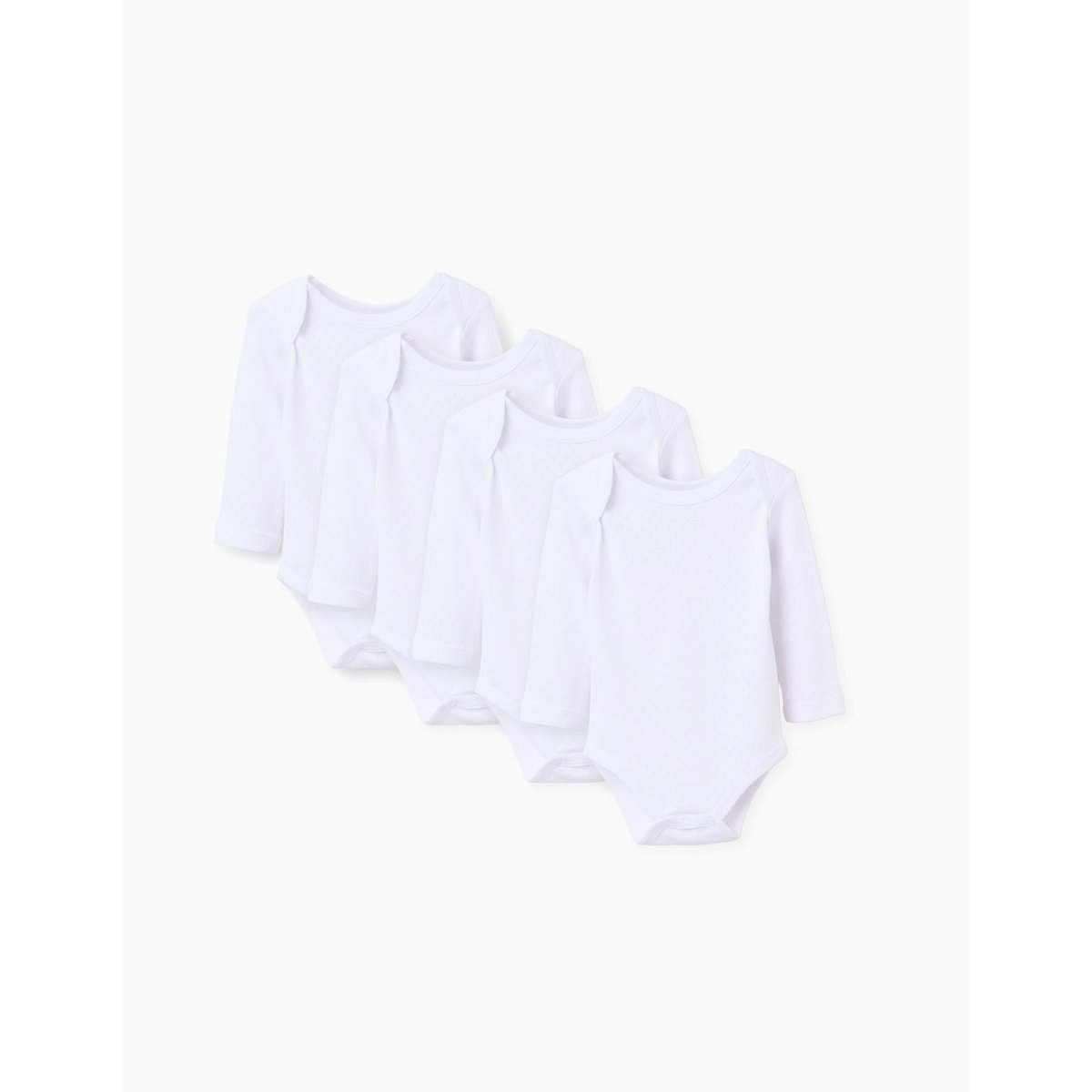 Lot de 4 bodies en coton peigné blanc, ZIPPY