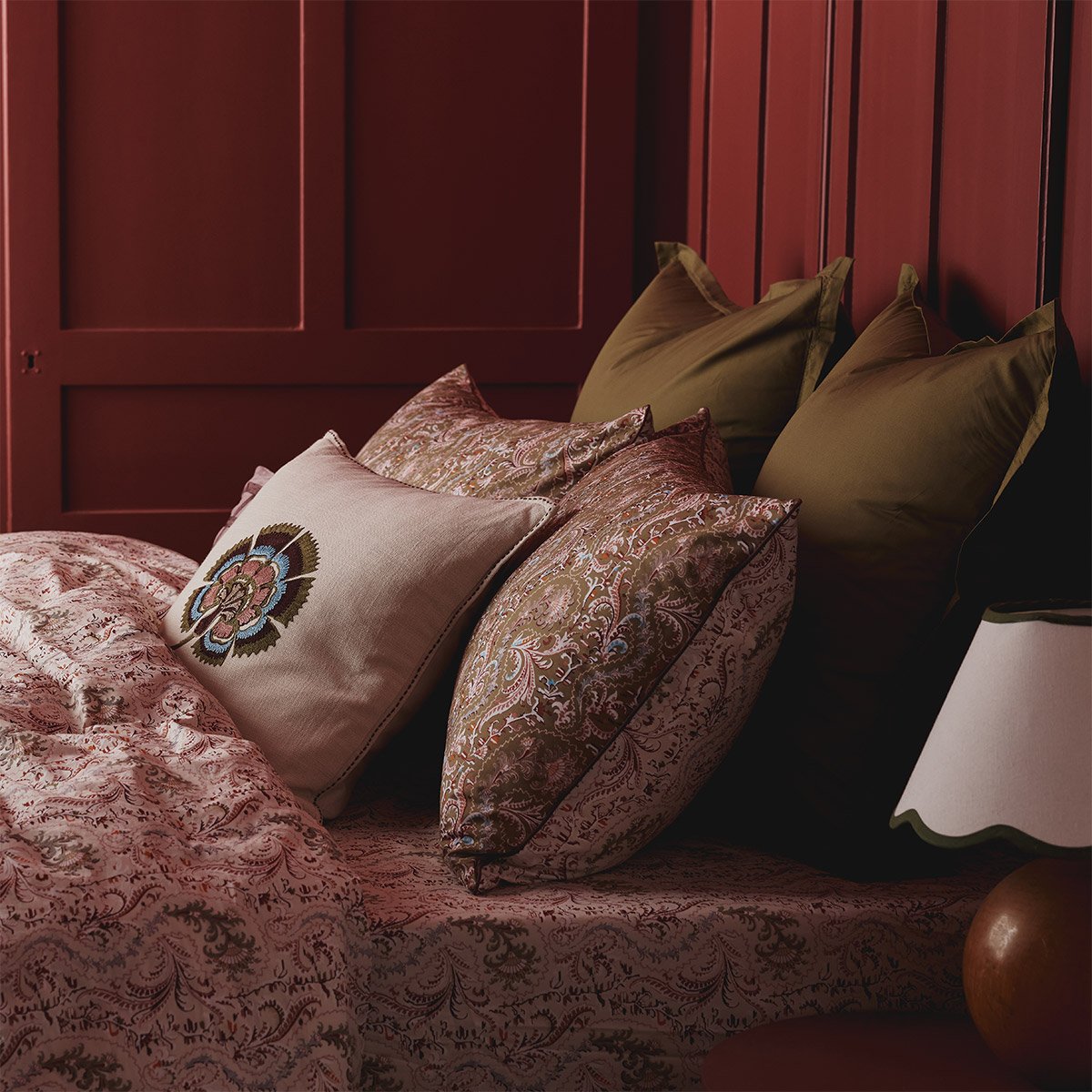 Drap housse en percale de coton ecru, TALMA a motif, DESFORGES