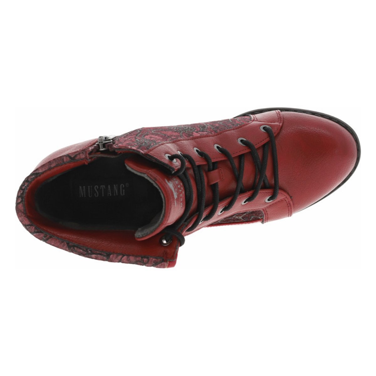 Bottines rouges à talon décroché haut avec un zip et des lacets ronds rouges, MUSTANG