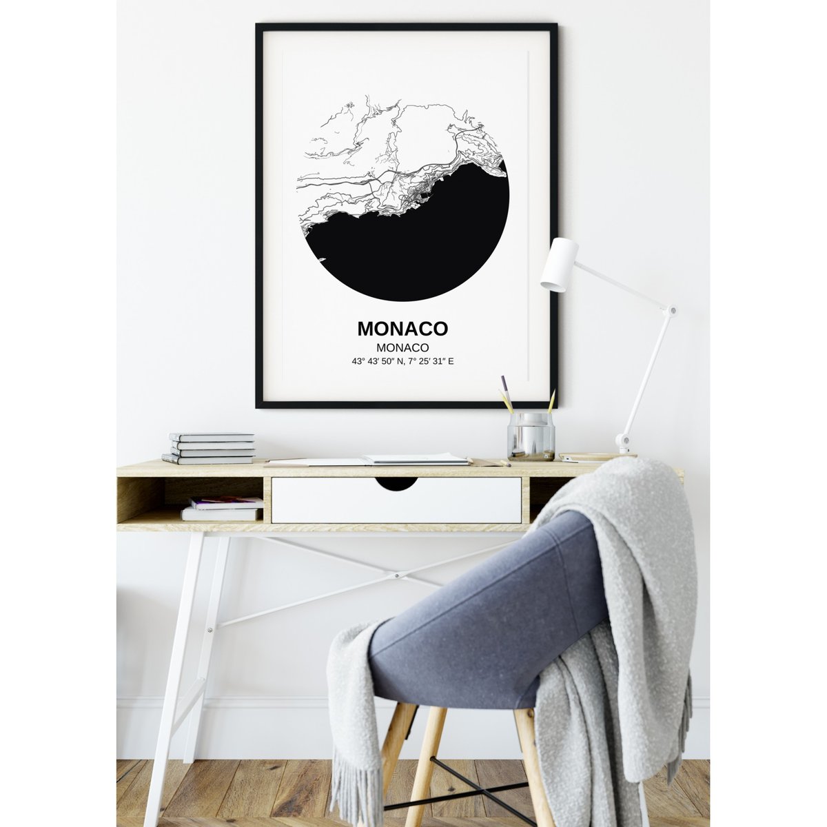 Affiche Carte Monaco blanc, L'AFFICHERIE