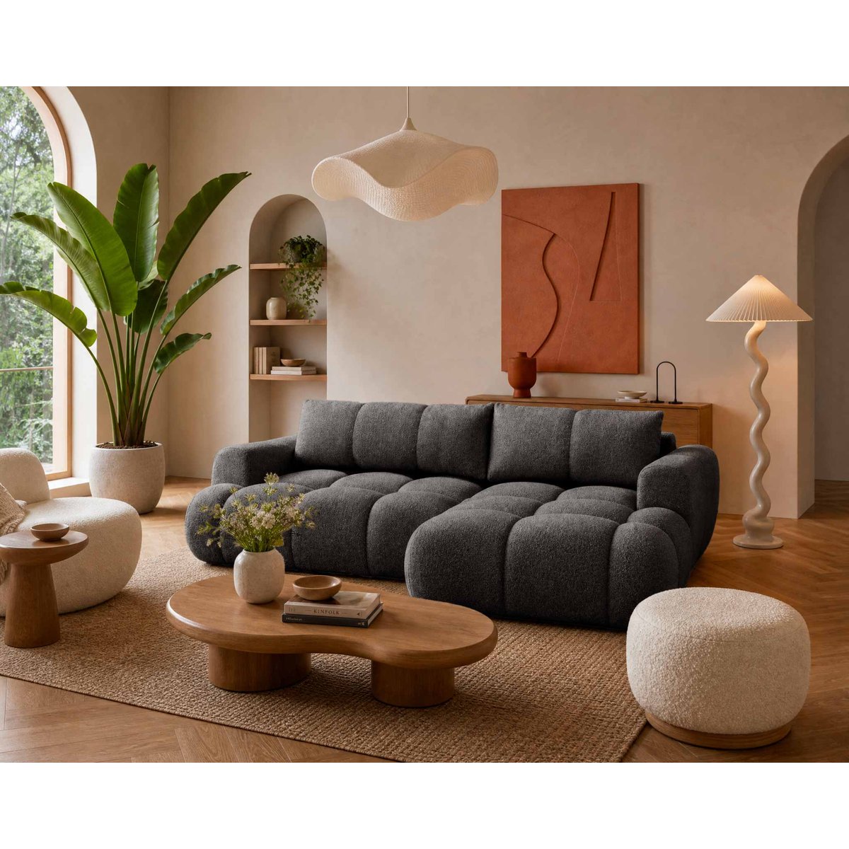 Canapé d'Angle Convertible 4 places - YULIN gris, BEST MOBILIER