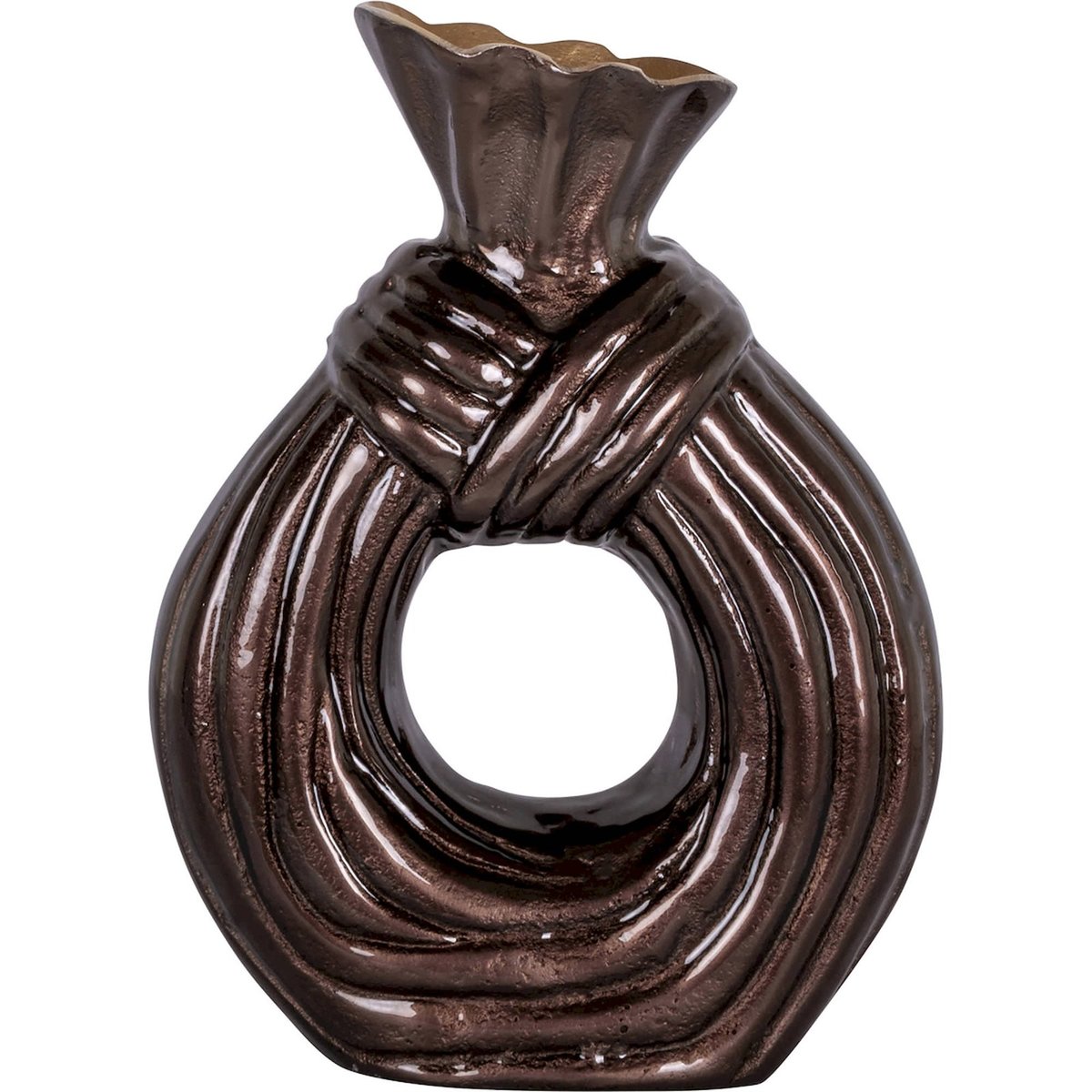 Vase décoratif en aluminium forme anneau marron foncé mat, RECOLLECTION