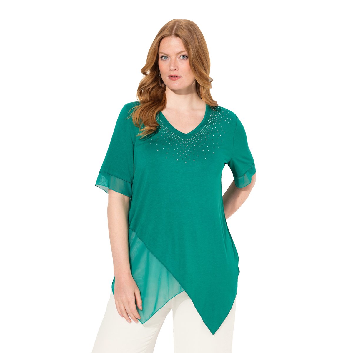 Chemisier asymétrique vert bleu, ULLA POPKEN