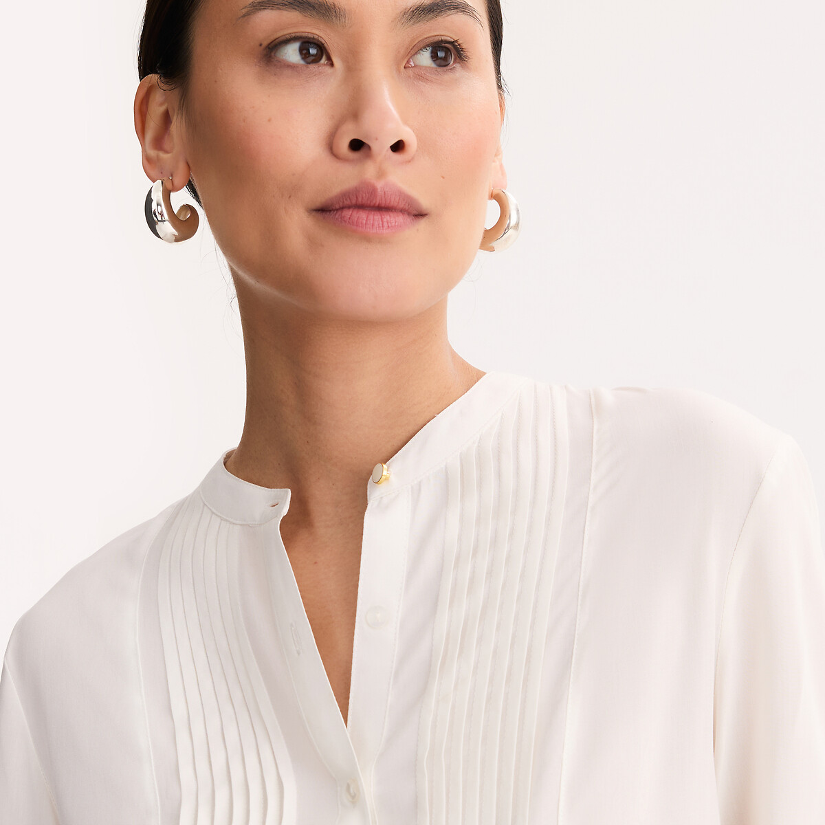 Crew Neck Blouse with Long Sleeves ecru , ANNE WEYBURN