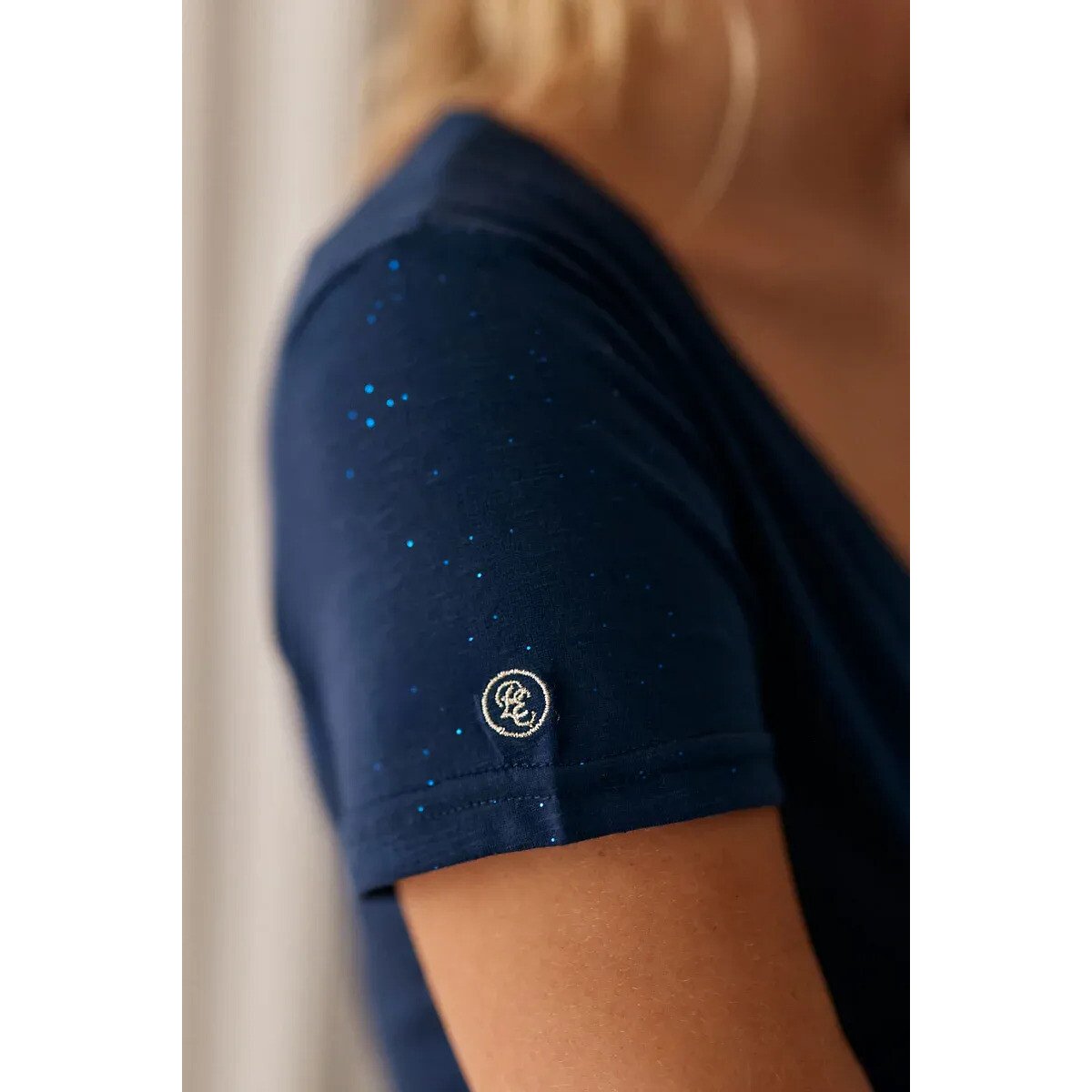 Tee shirt col v manches courtes ELVIE6 marine, LA PETITE ETOILE