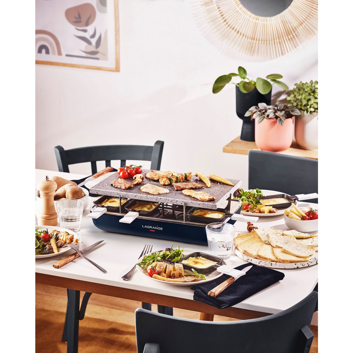 Raclette element bleu abysse pierre de cuisson couleur unique, LAGRANGE