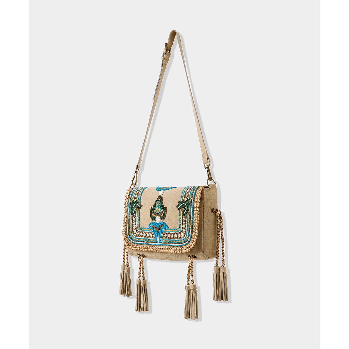 Sac Porté Croisé Daim Tressé Perles pierre multicolore, JOE BROWNS