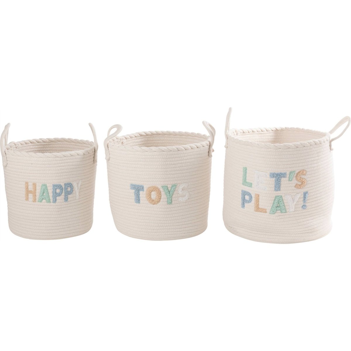Set de 3 paniers enfant en coton brodé blanc et bleu clair multicolore, RECOLLECTION