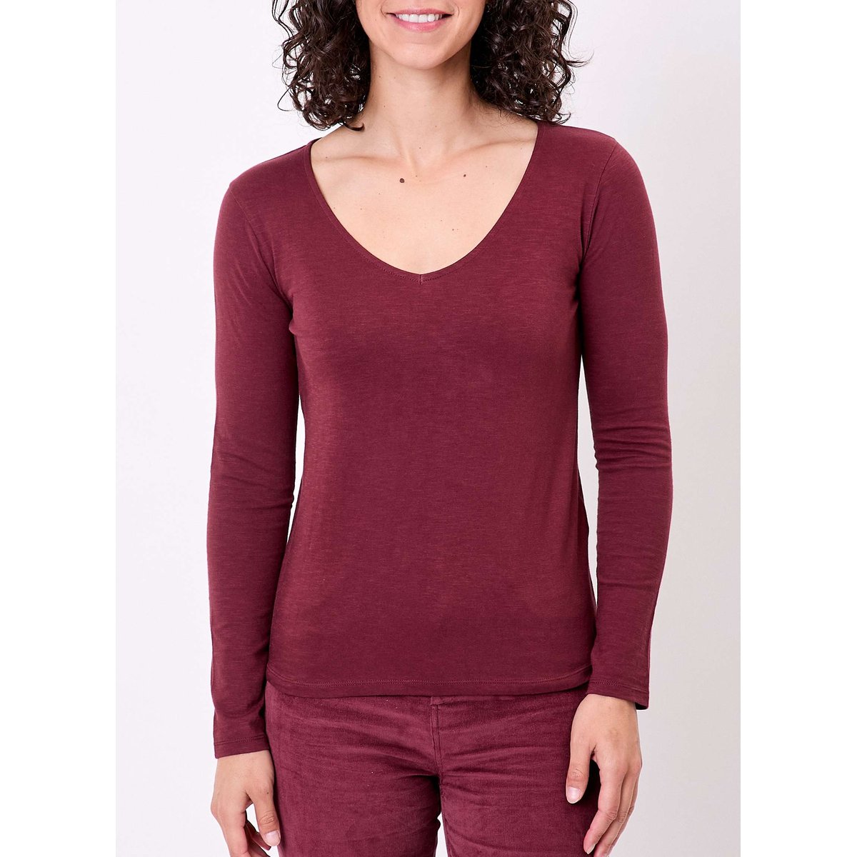 T-shirt col V coton bio VANPUR marron, LA FIANCÉE