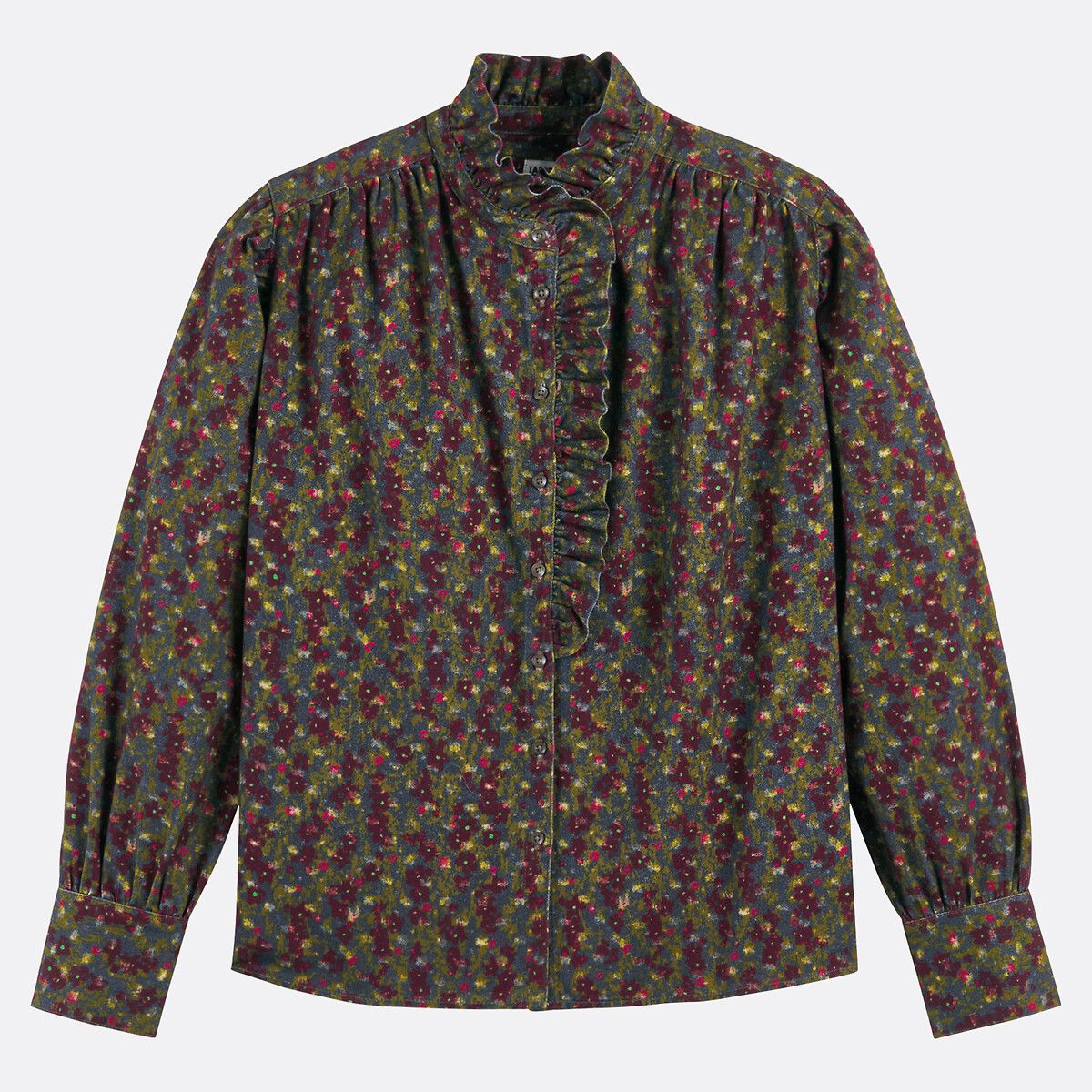 Signature CHARLÈNE Printed Shirt with Victorian Collar khaki print, LA REDOUTE COLLECTIONS