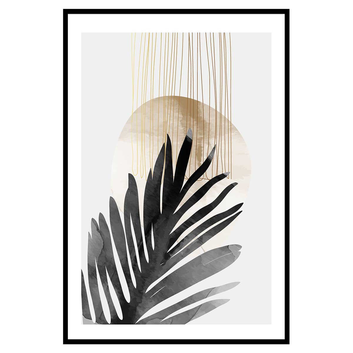 Affiche encadrée composition abstraite beige affiche + cadre en métal - noir, HEXOA