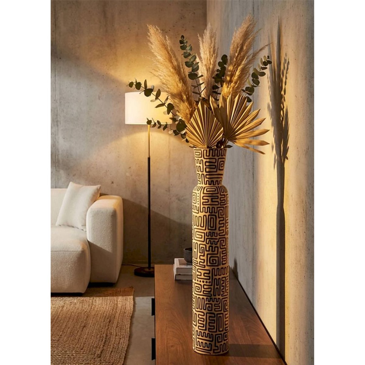 Vase haut motifs graphiques en relief MODERN blanc et noir, RECOLLECTION