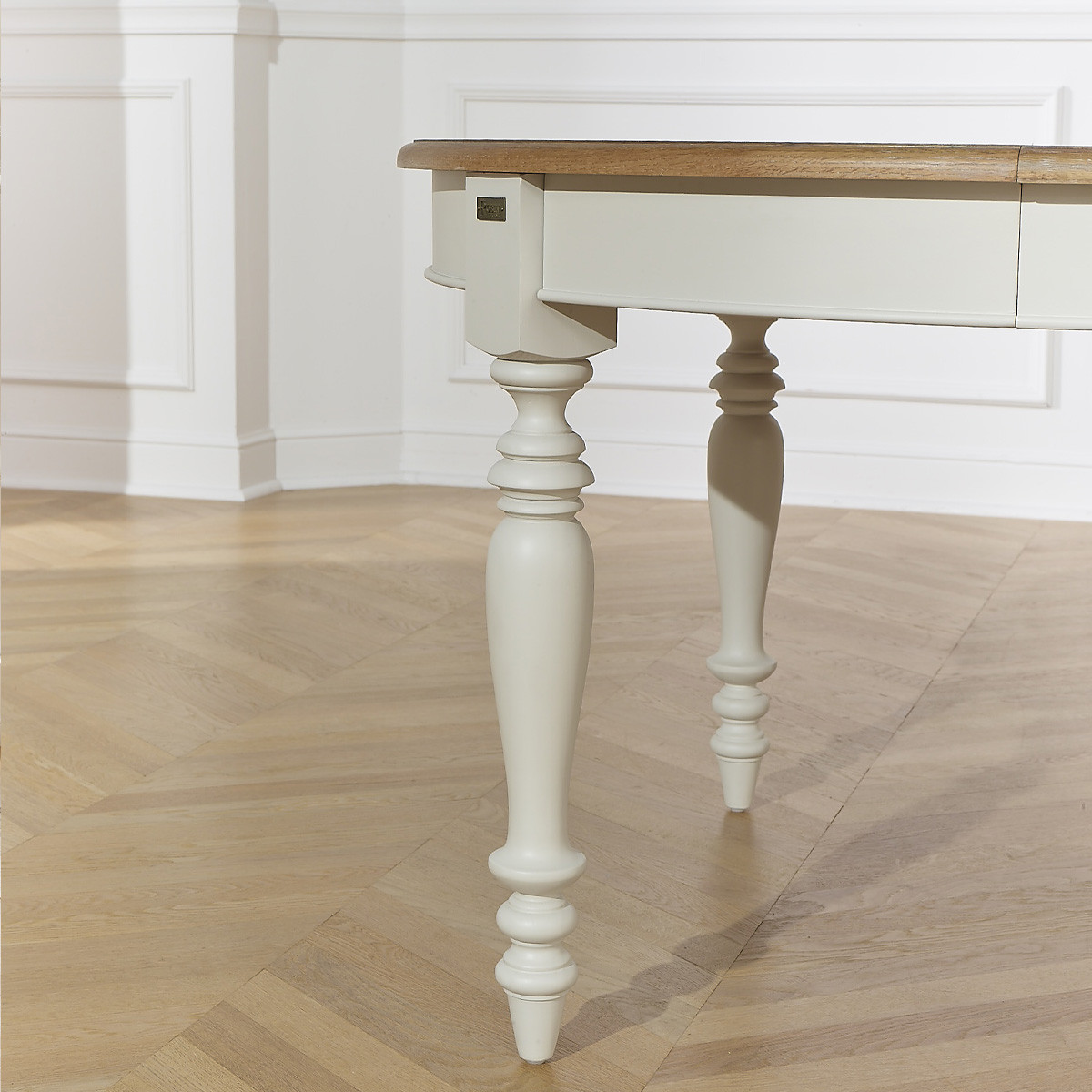 Table à manger modulable, plateau en chêne, 14 couverts JADE blanc, ROBIN DES BOIS