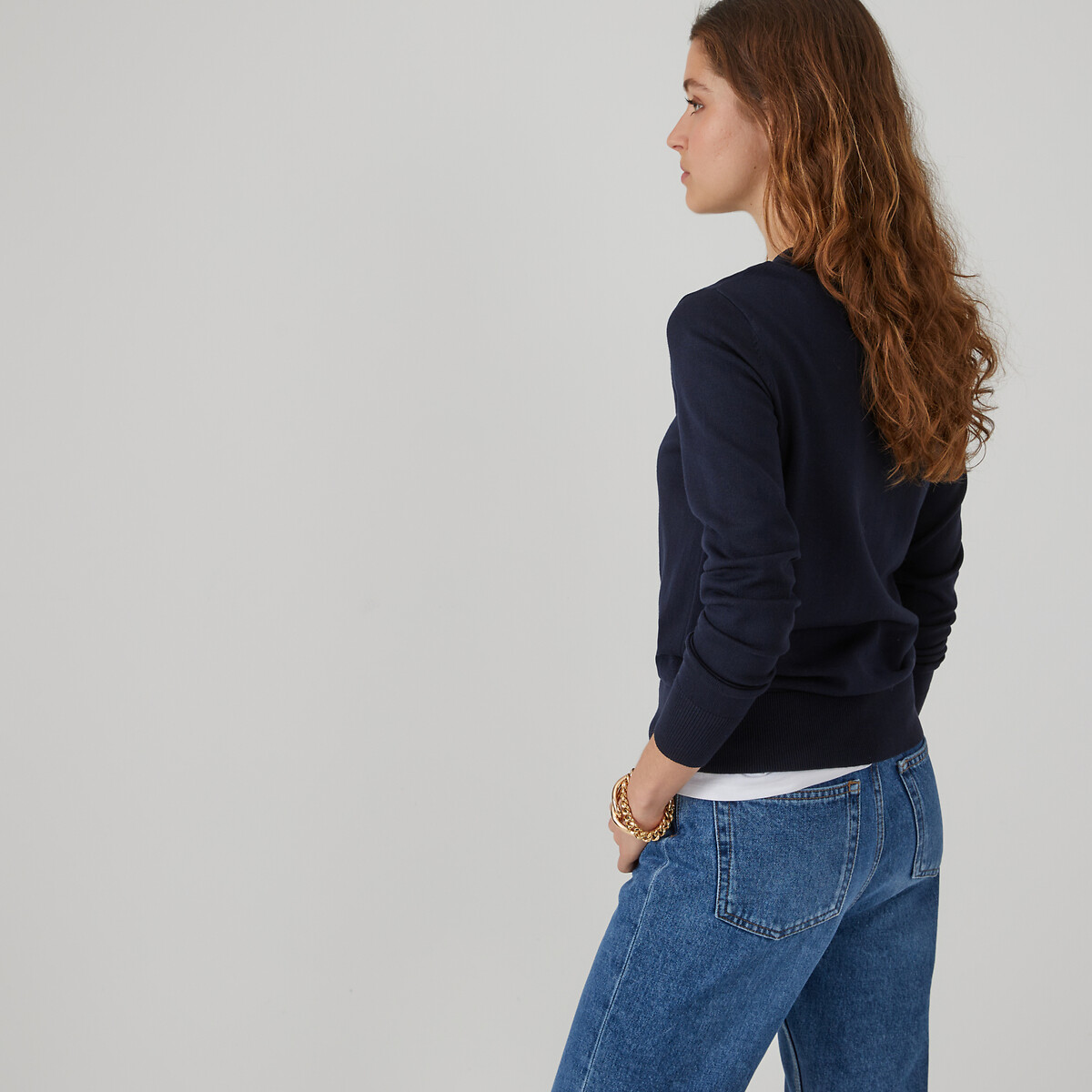 Pull col rond, manches longues bleu marine, LA REDOUTE COLLECTIONS