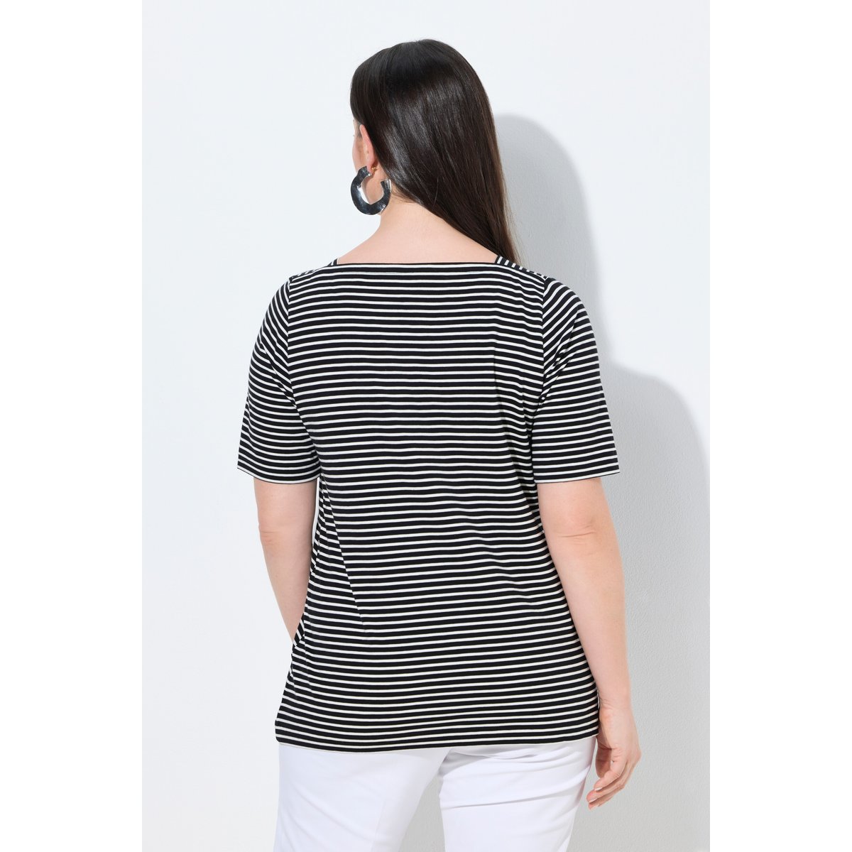 T-shirt rayé en coton Pima noir, ULLA POPKEN