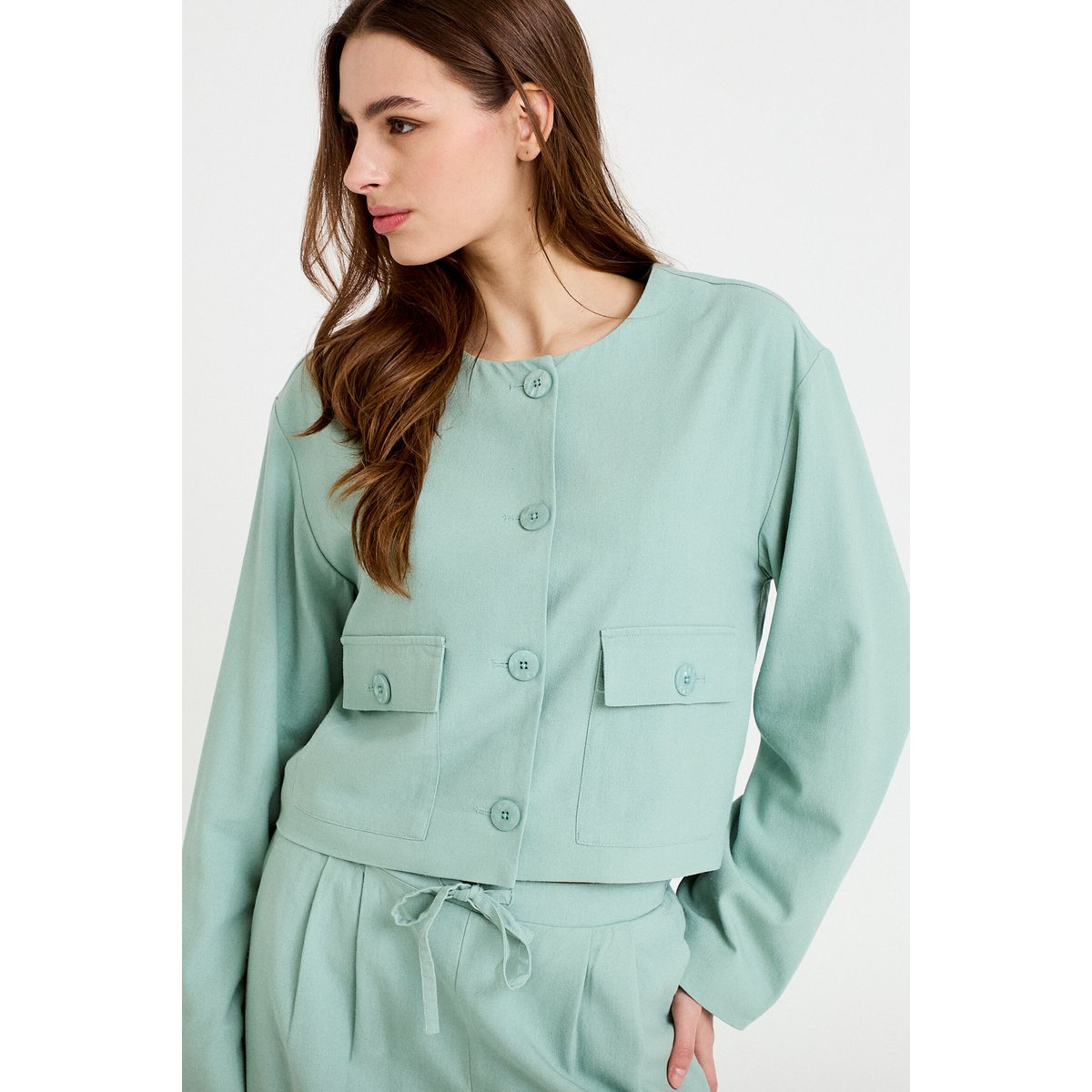 Veste coupe droite courte vert pastel, CACHE CACHE